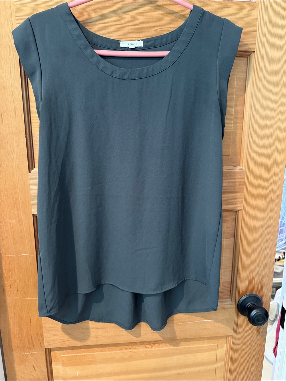 Pleione Dark green hi-low Cap-Sleeve Blouse